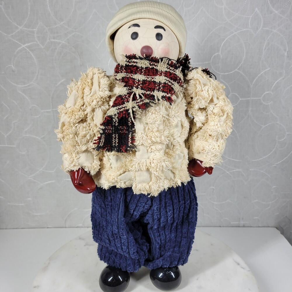 VINTAGE Holiday Snowman 16" White‎ Hand Painted Porcelain Winter Standing Doll